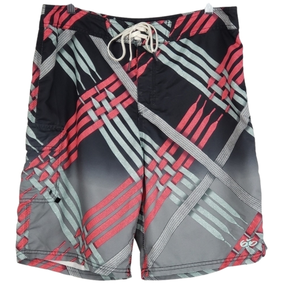 Nike 6.0 Men's Black Gray with Multi-colored Shoe Strings Swim Shorts Size 34 - Picture 1 of 13